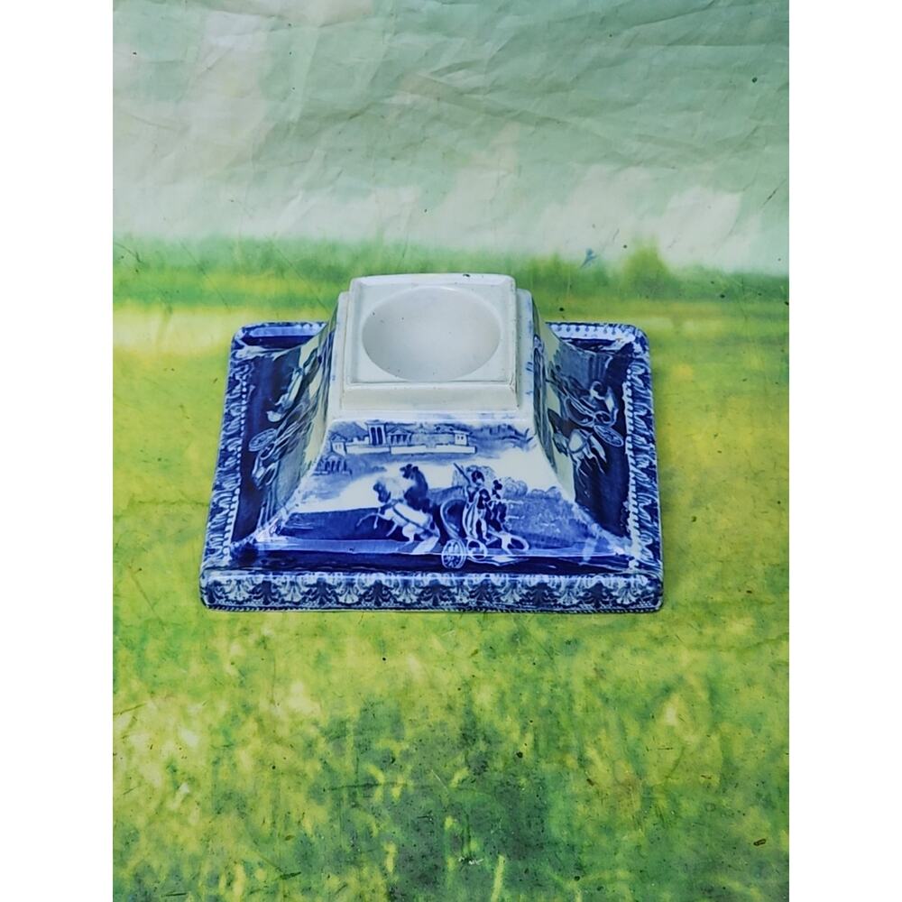 Cauldon England Blue & White Classical Inkwell Circa 1925 Marked Underneath Vtg